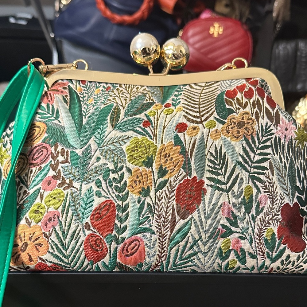 Floral Embroidered Clutch with Gold Accents